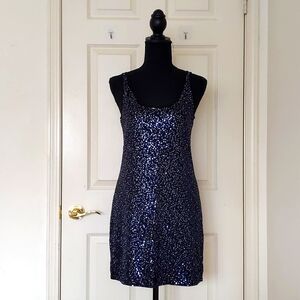 NWT. Express Gorgeous Dark Blue/Black Sparkle Sleeveless Stretch Dress w/Lining.
